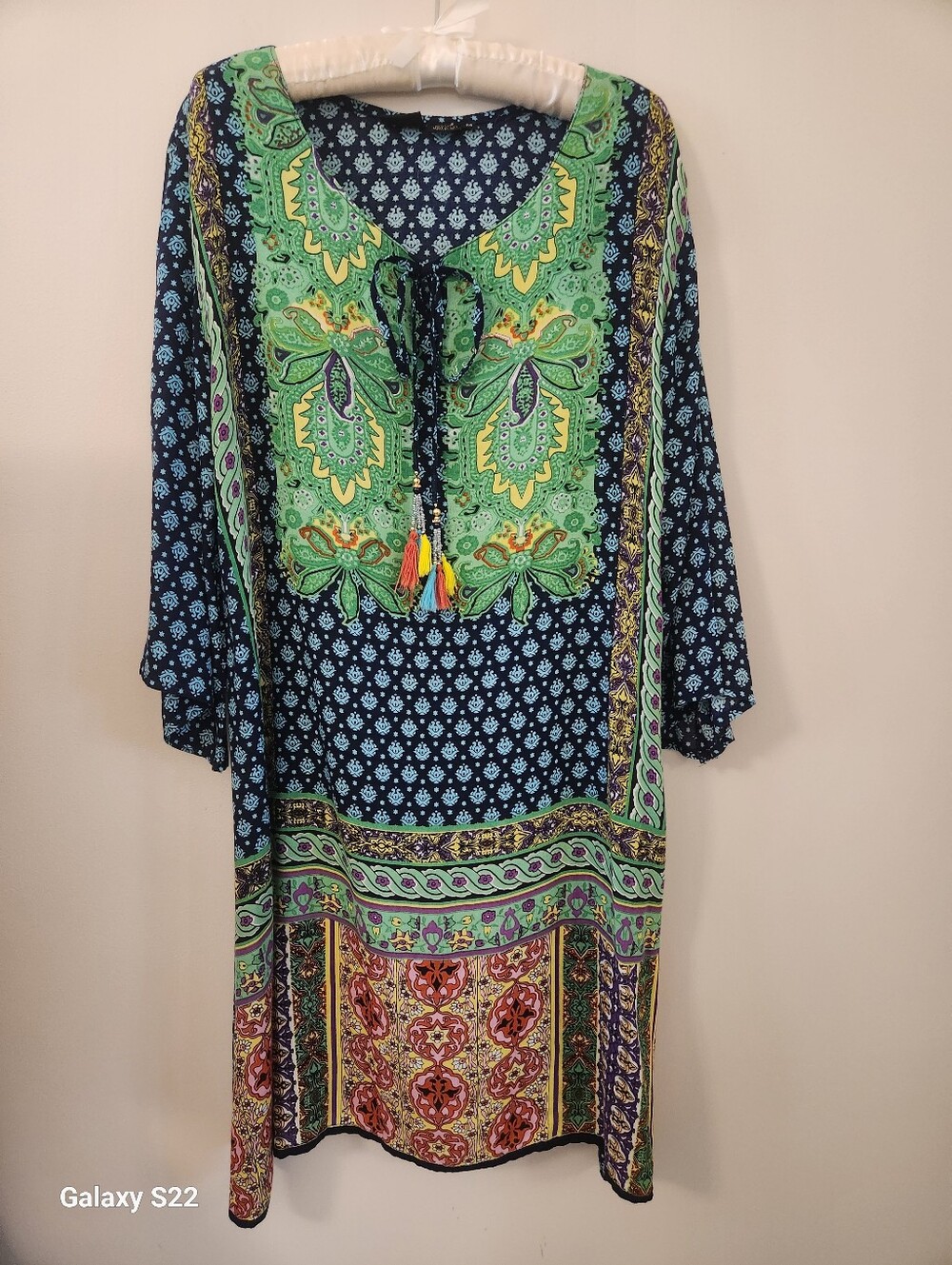 Anandas Collection Boho Navy & Green Printed Tunic Dress